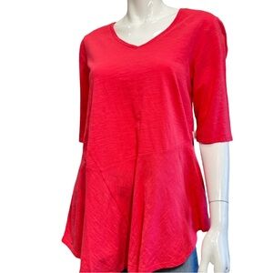 Habitat Art To Wear Red Asymmetrical Tunic Top V Neck Short Sleeve Size S